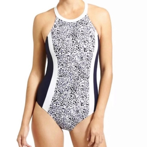 ATHLETA Zimbabwe One Piece Swimsuit in Navy White Sz 34 D/DD - Picture 1 of 10